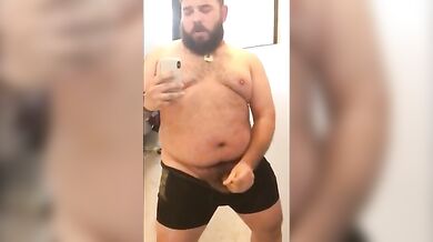 Fat Bear Stroking His Big Cock