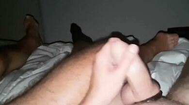 Big-Cock Dad and Chubby Boy's Hairy Handjob Session